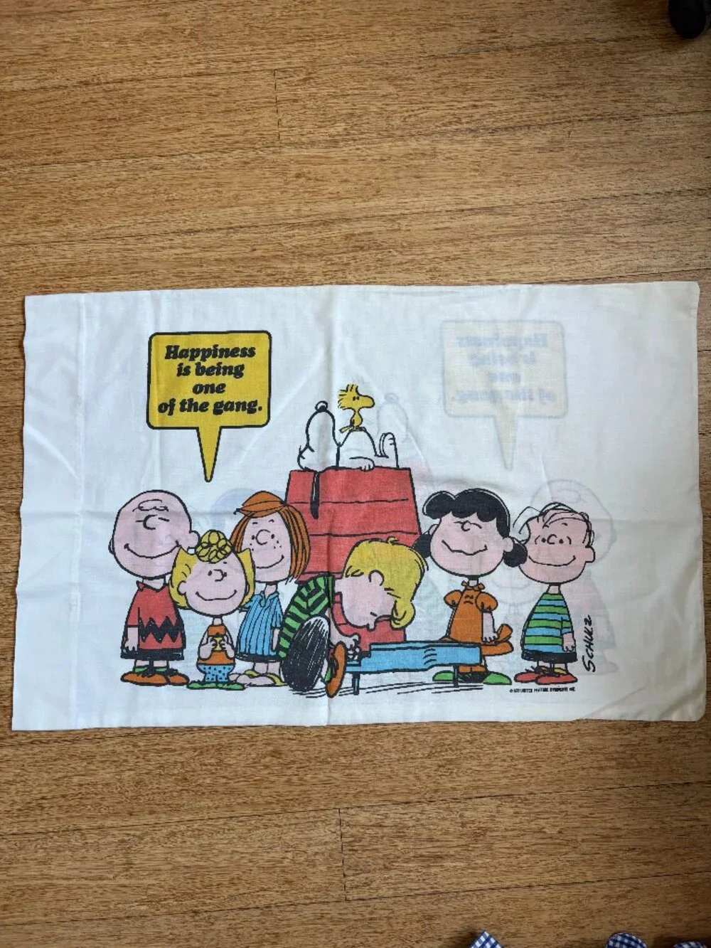 Vintage Sears Peanuts Snoopy Charlie Brown Pillowcase 42x36 Happiness Gang